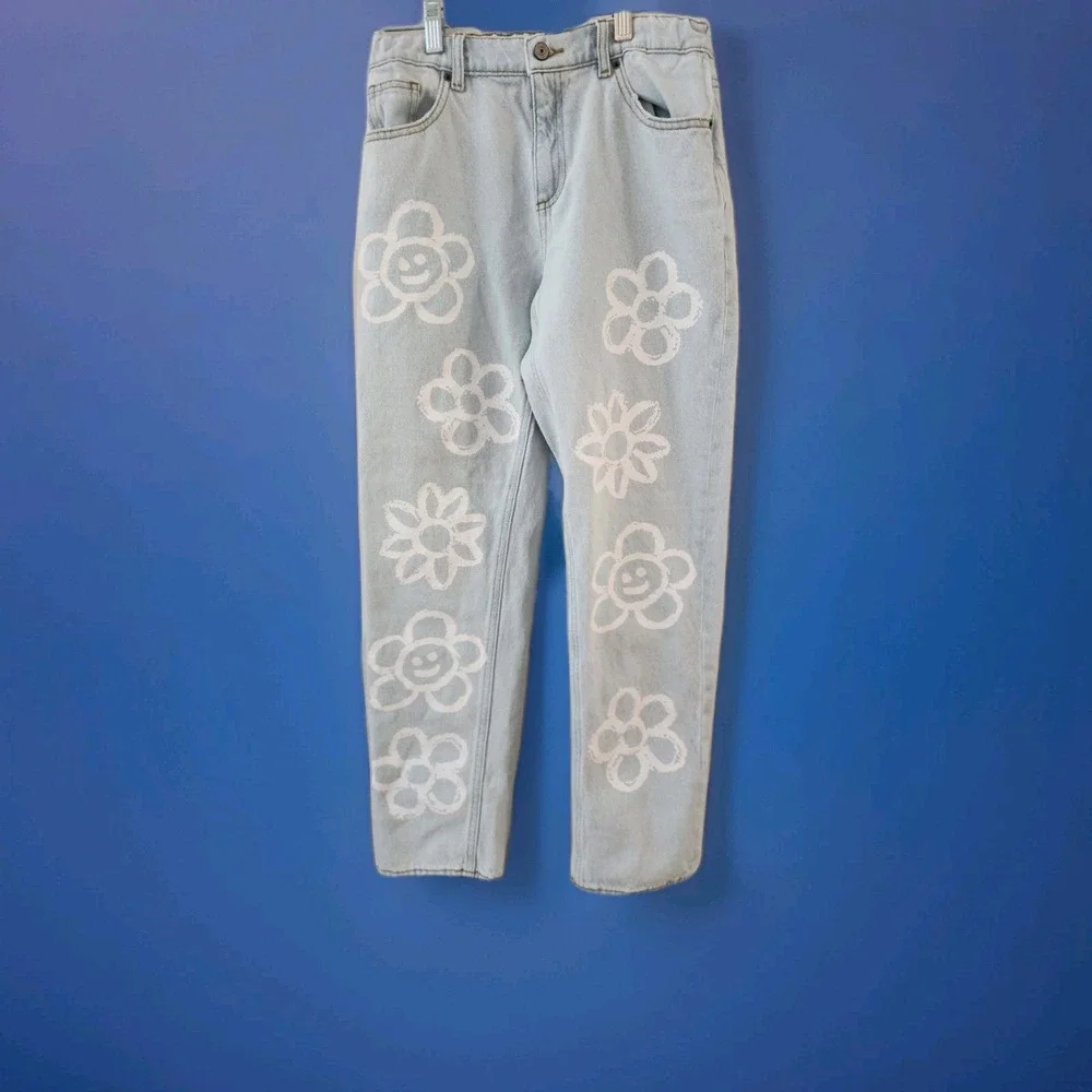 Pacsun Size 14 Kids Jeans Floral Flowers Jean Straight Blue Denim‎